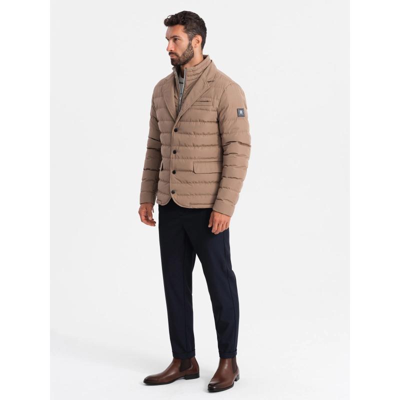 Férfi steppelt dzseki kabátkivágással - bézs V5