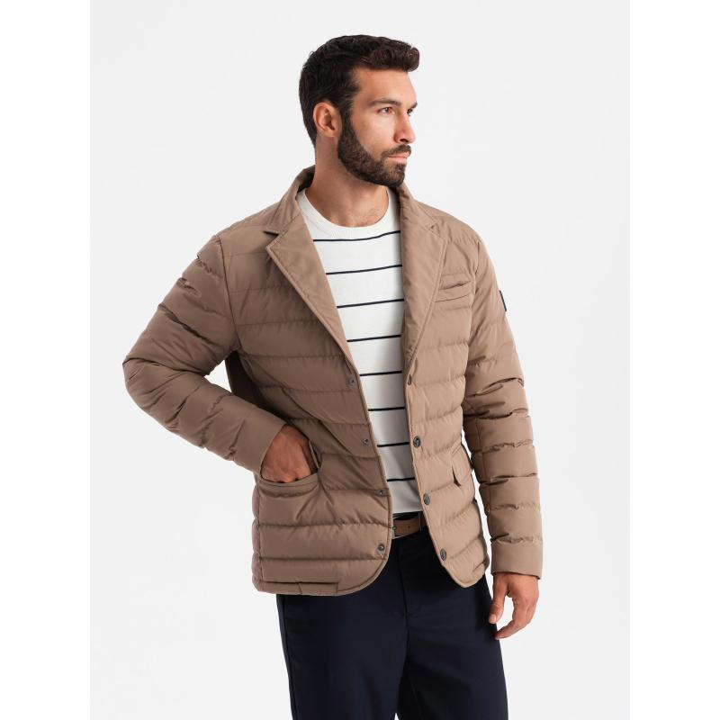 Férfi steppelt dzseki kabátkivágással - bézs V5