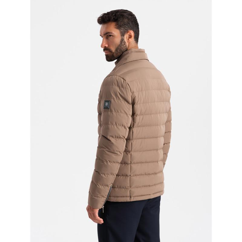 Férfi steppelt dzseki kabátkivágással - bézs V5