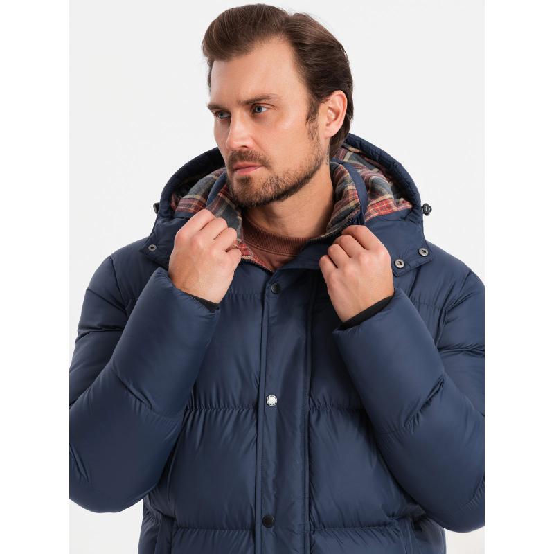 Férfi pehelypaplan dzseki kockás béléssel - sötétkék