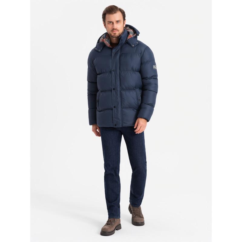 Férfi pehelypaplan dzseki kockás béléssel - sötétkék