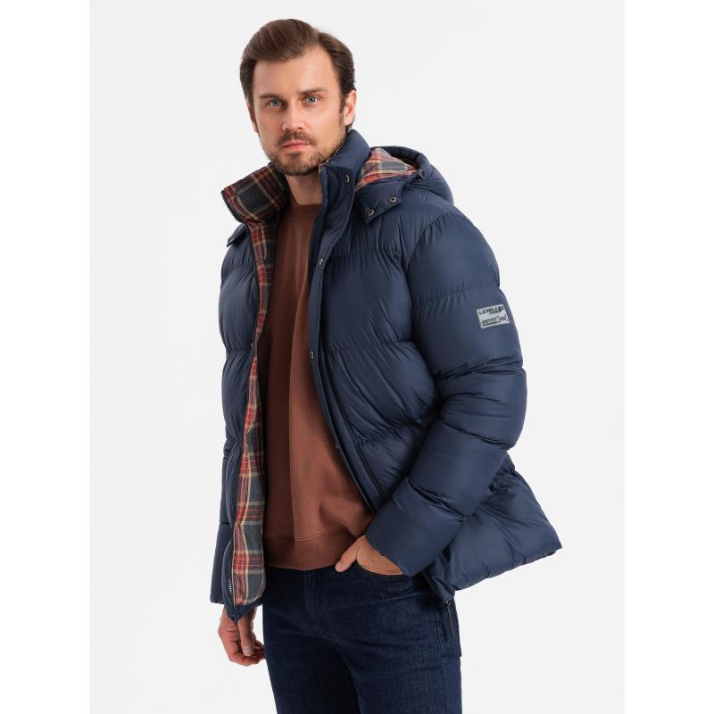 Férfi pehelypaplan dzseki kockás béléssel - sötétkék
