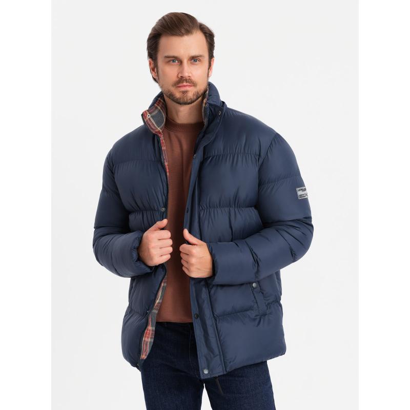 Férfi pehelypaplan dzseki kockás béléssel - sötétkék