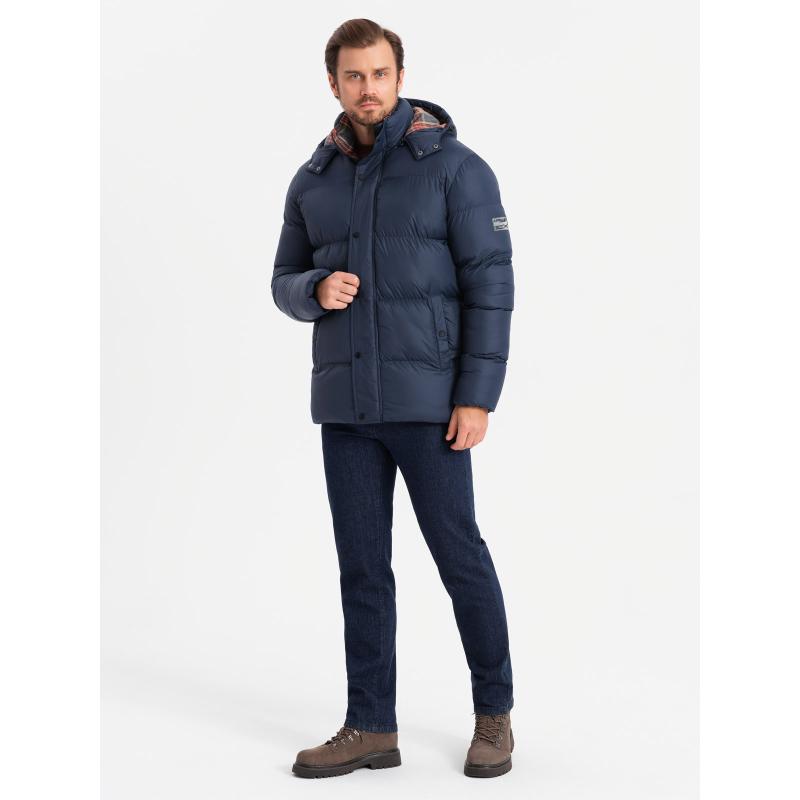 Férfi pehelypaplan dzseki kockás béléssel - sötétkék