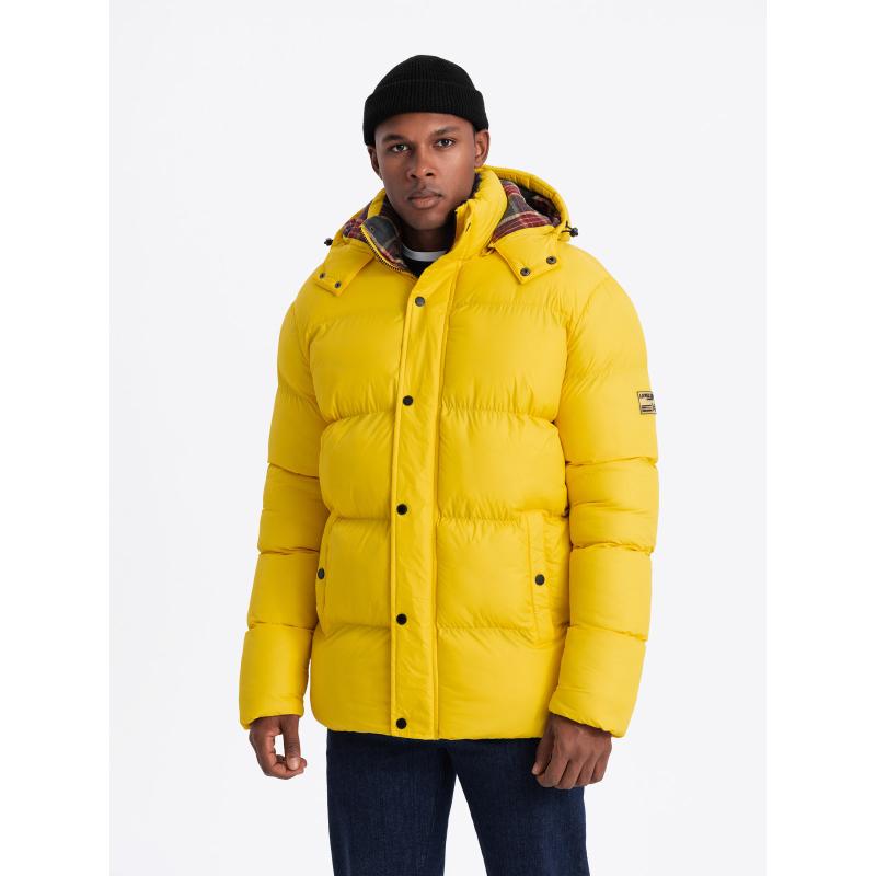 Férfi pehelykabát kockás béléssel - sárga