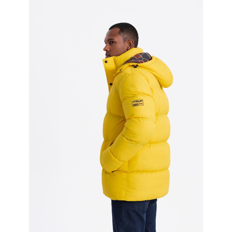 Férfi pehelykabát kockás béléssel - sárga