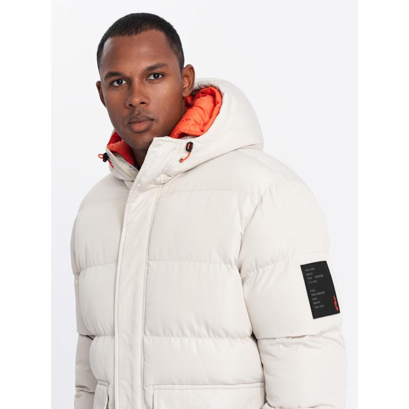 Férfi sportos meleg kabát dupla kapucnival - hamuszürke