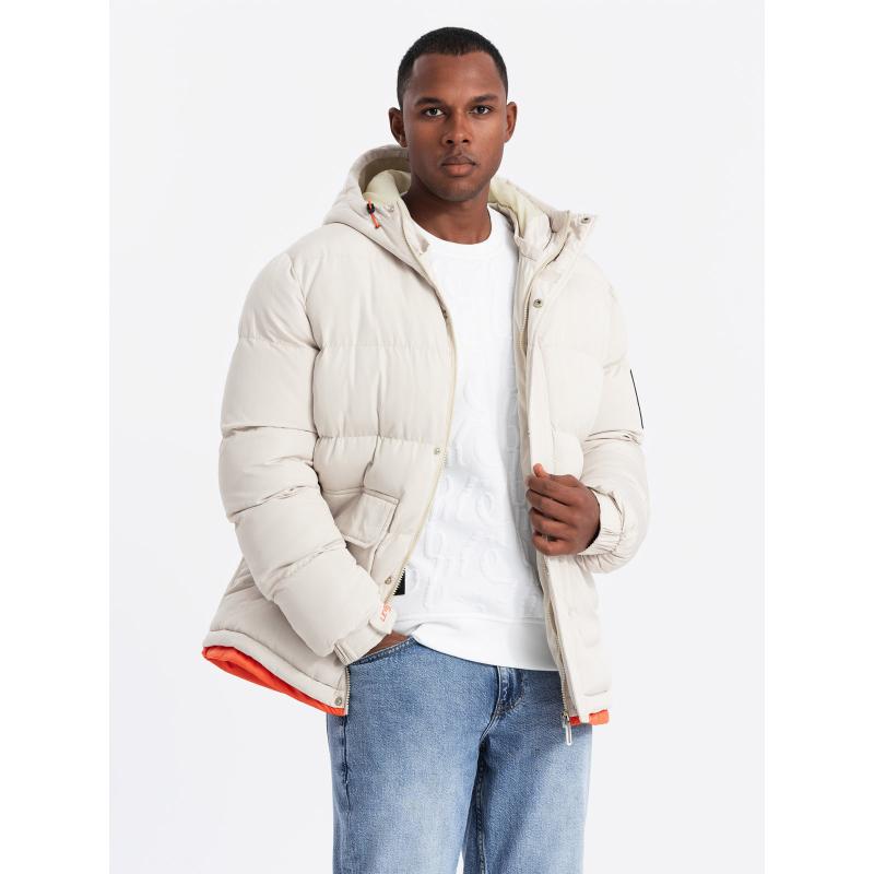 Férfi sportos meleg kabát dupla kapucnival - hamuszürke