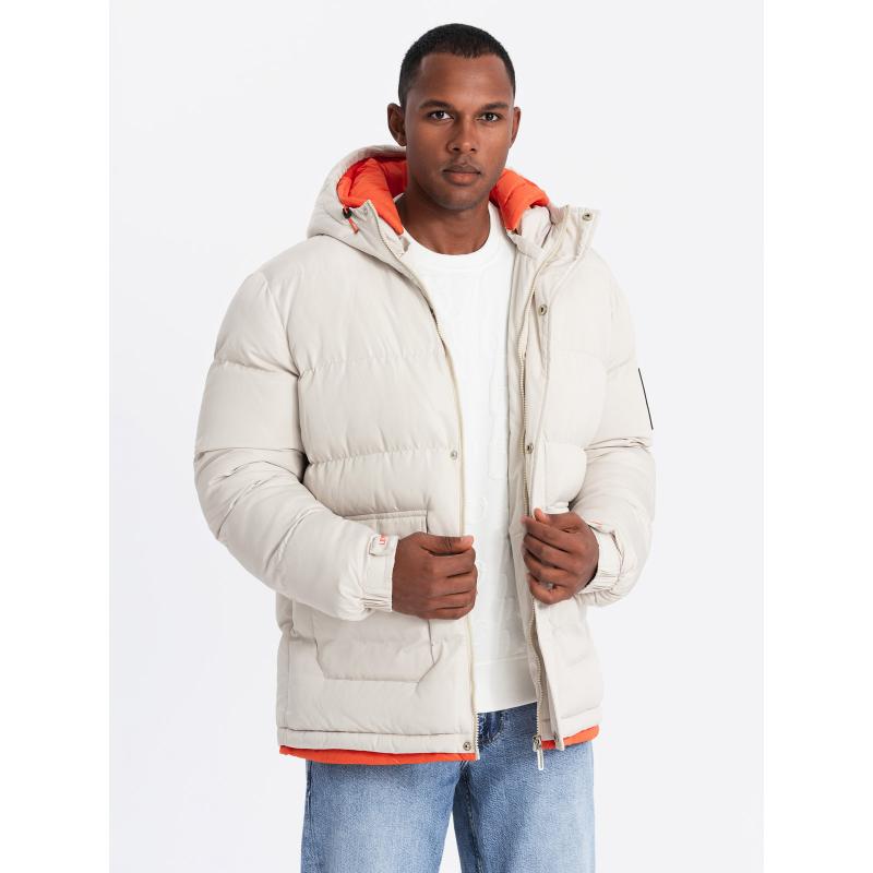 Férfi sportos meleg kabát dupla kapucnival - hamuszürke