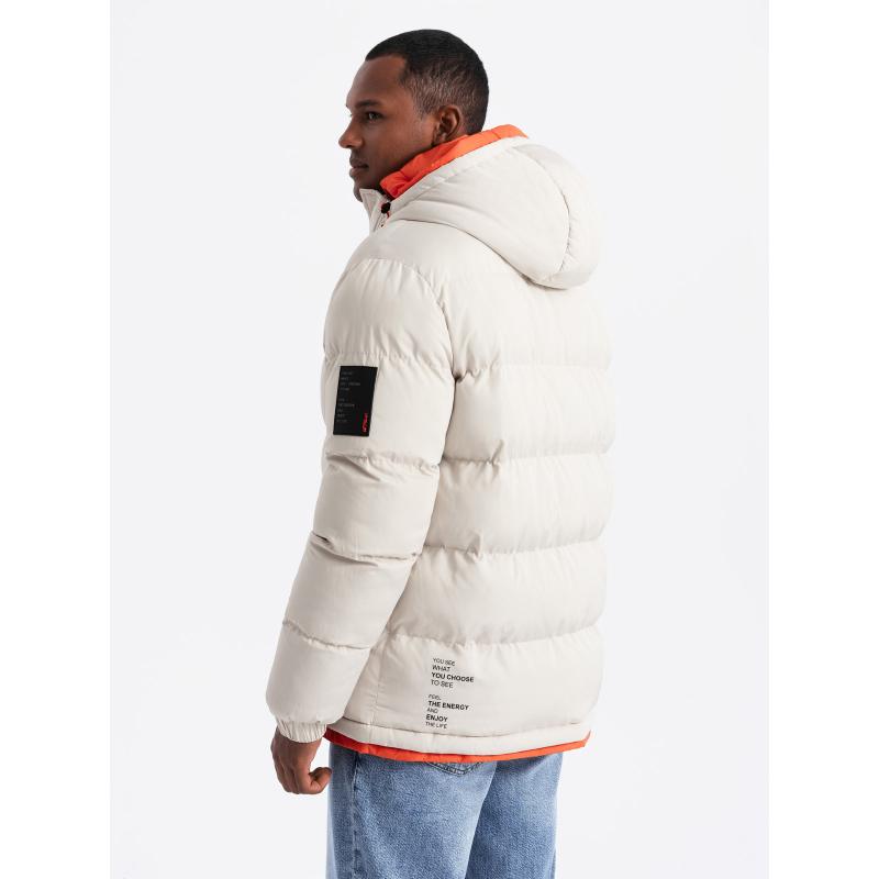 Férfi sportos meleg kabát dupla kapucnival - hamuszürke