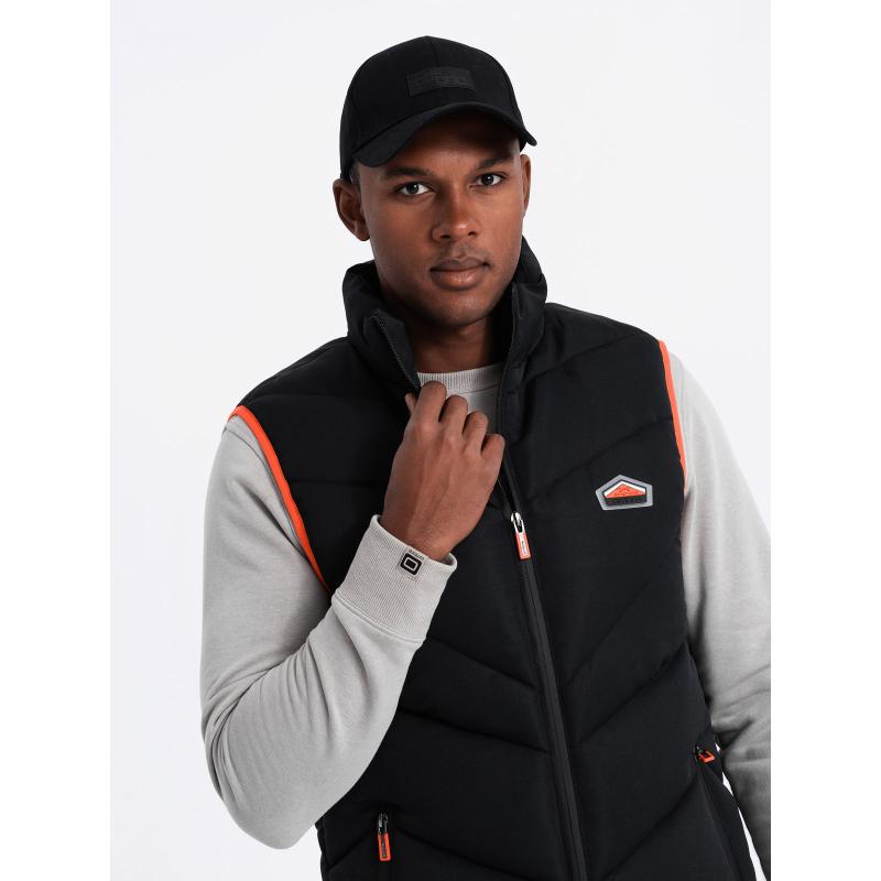 Férfi steppelt mellény neon akcentussal - fekete