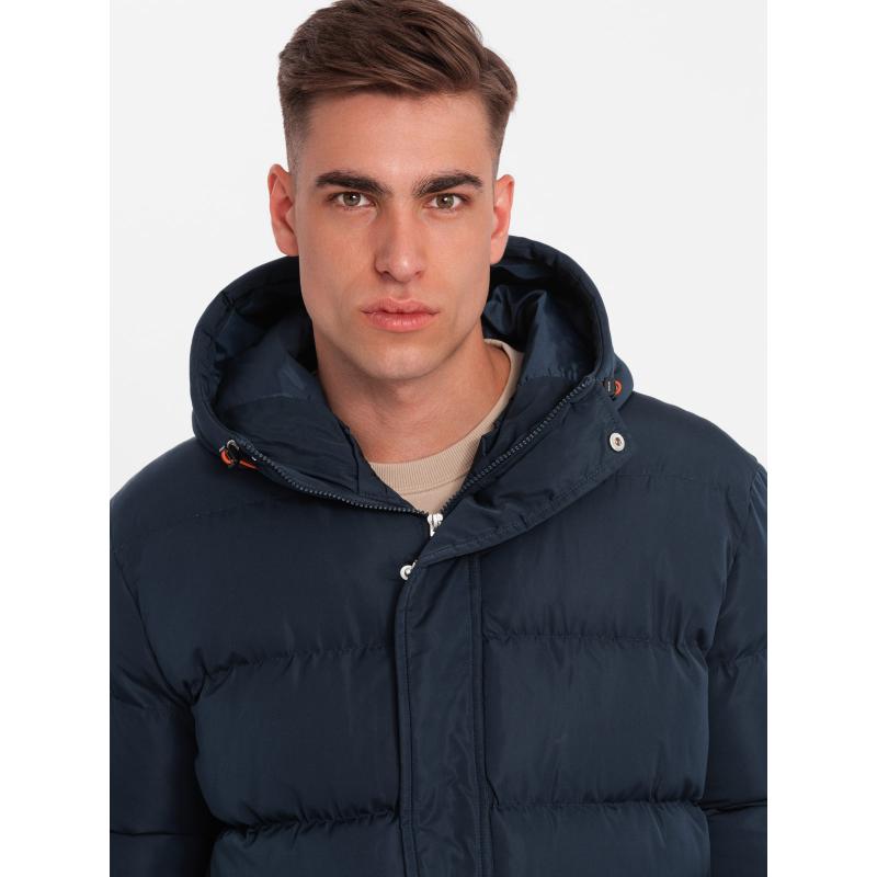 Pánská sportovní teplá bunda s dvojitou kapucí - tmavě modrá