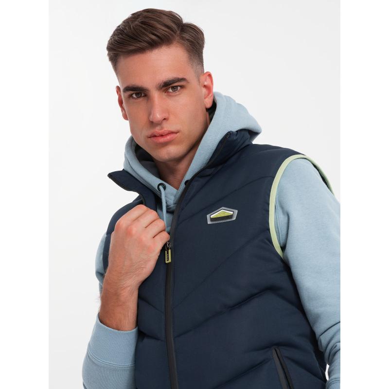 Férfi steppelt mellény neon akcentussal - tengerészkék