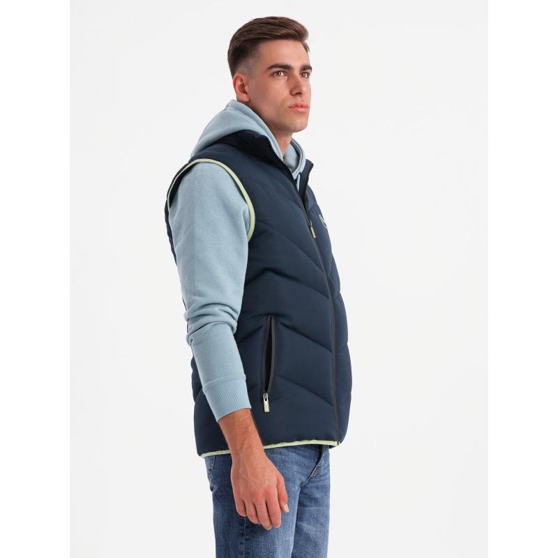 Férfi steppelt mellény neon akcentussal - tengerészkék