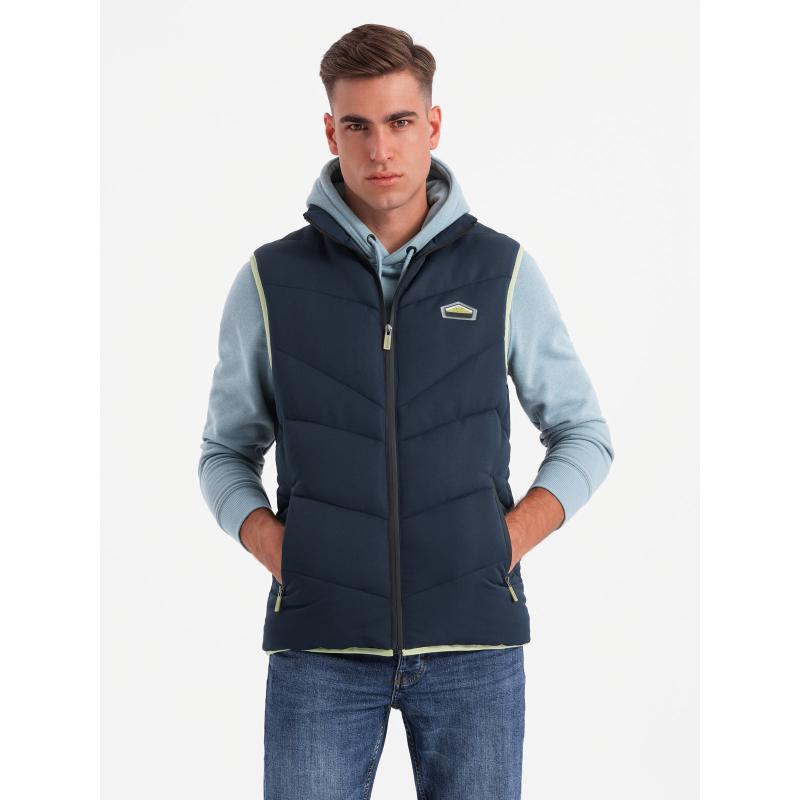 Férfi steppelt mellény neon akcentussal - tengerészkék