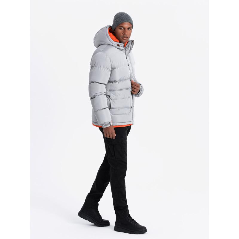 Férfi dupla kapucnis sportdzseki - szürke