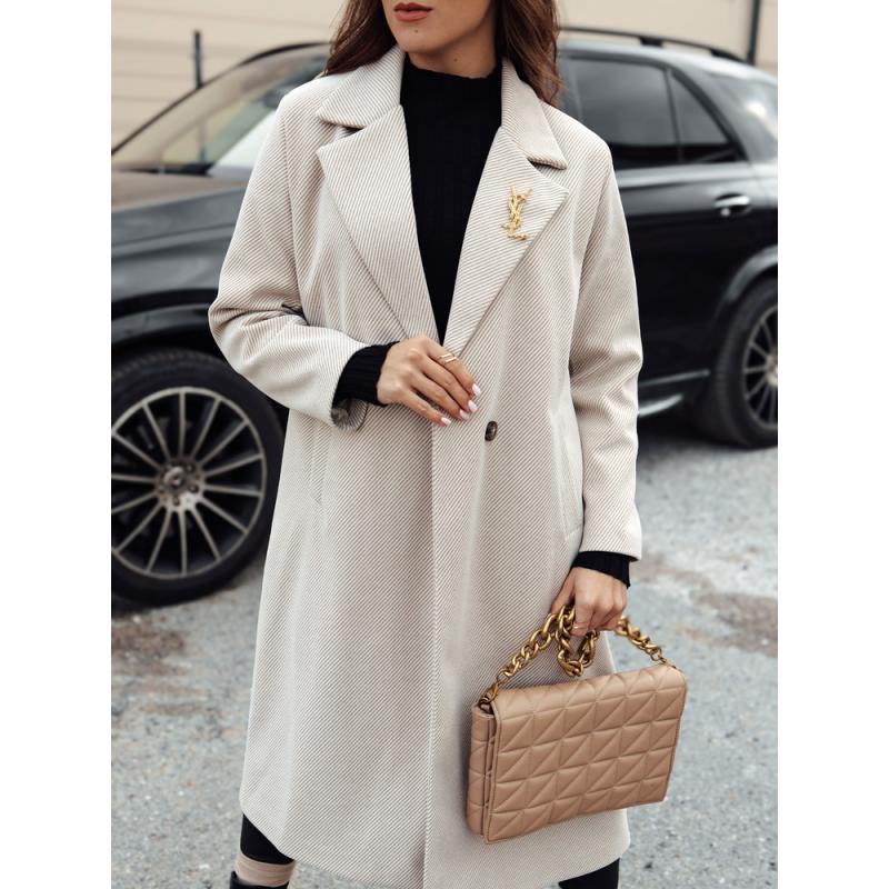 Női oversize kabát MANTOVA hosszú világos bézs