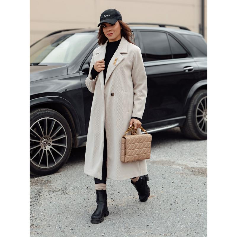 Női oversize kabát MANTOVA hosszú világos bézs