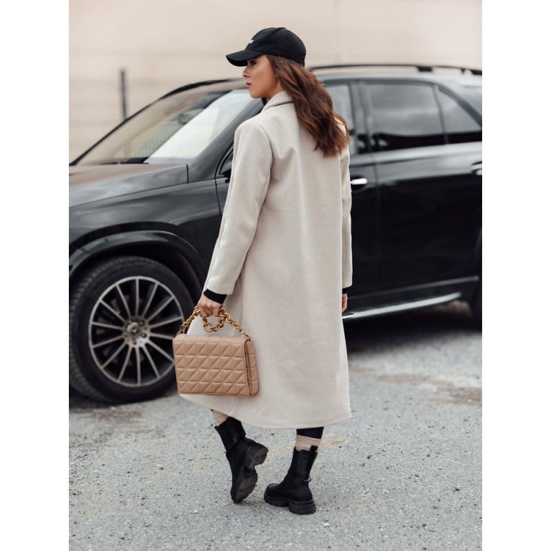 Női oversize kabát MANTOVA hosszú világos bézs