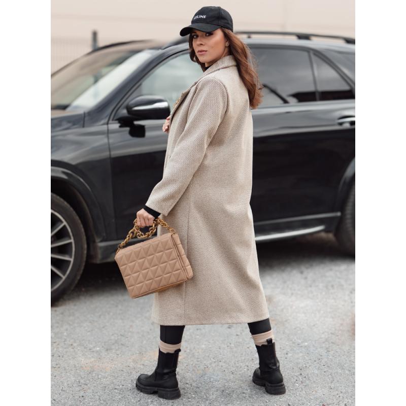 Női túlméretezett kabát MANTOVA hosszú világosbarna