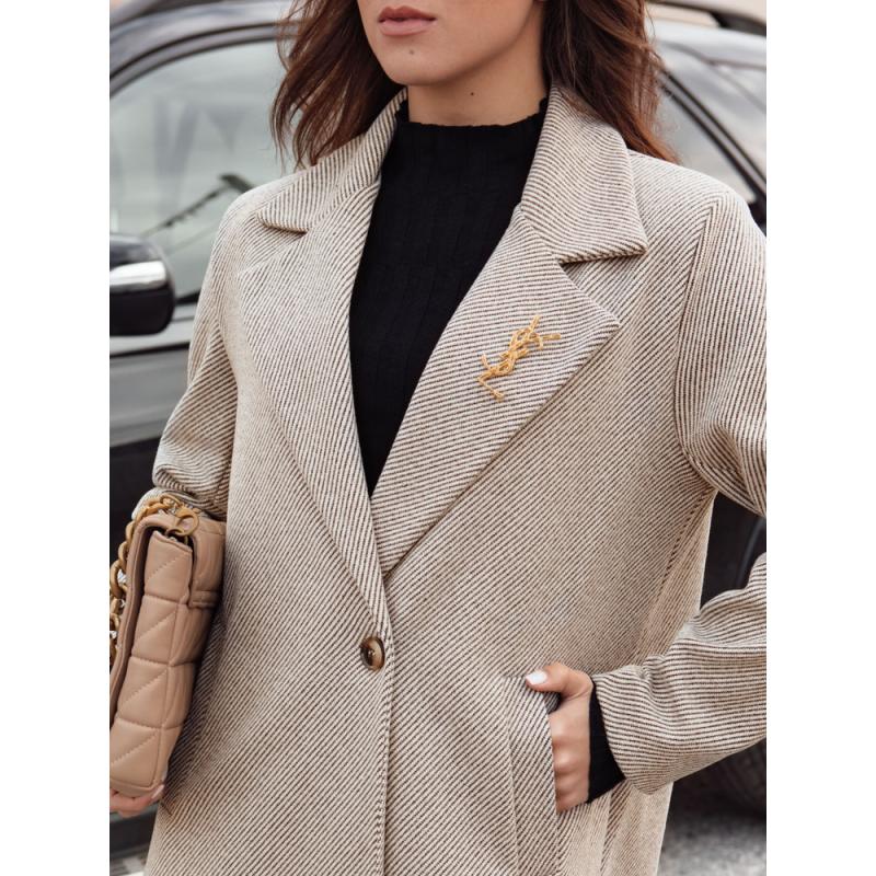 Női túlméretezett kabát MANTOVA hosszú világosbarna