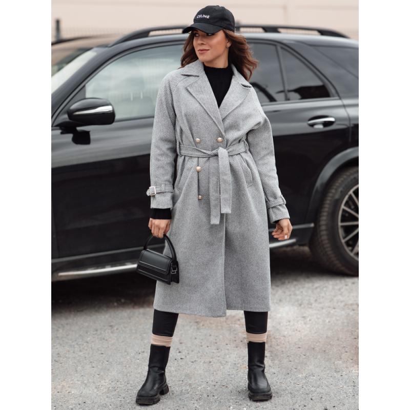 Női túlméretezett kabát CAMELLYN hosszú szürke