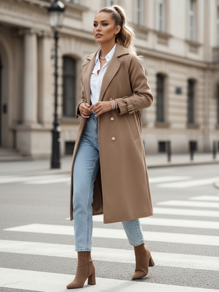 Dámský oversize kabát CAMELLYN dlouhý camellia