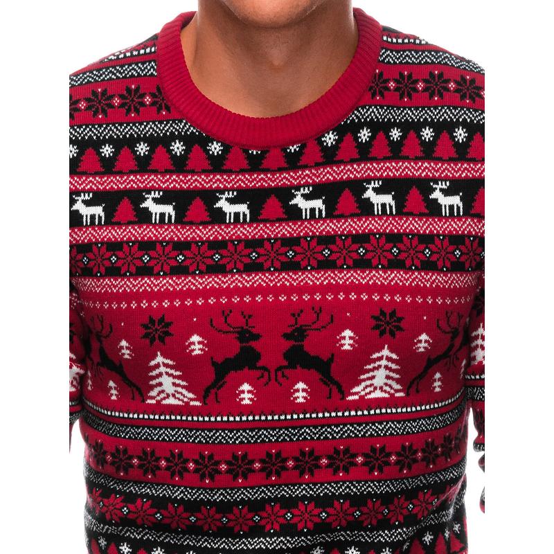 Férfi piros karácsonyi pulóver norvég mintákkal - piros