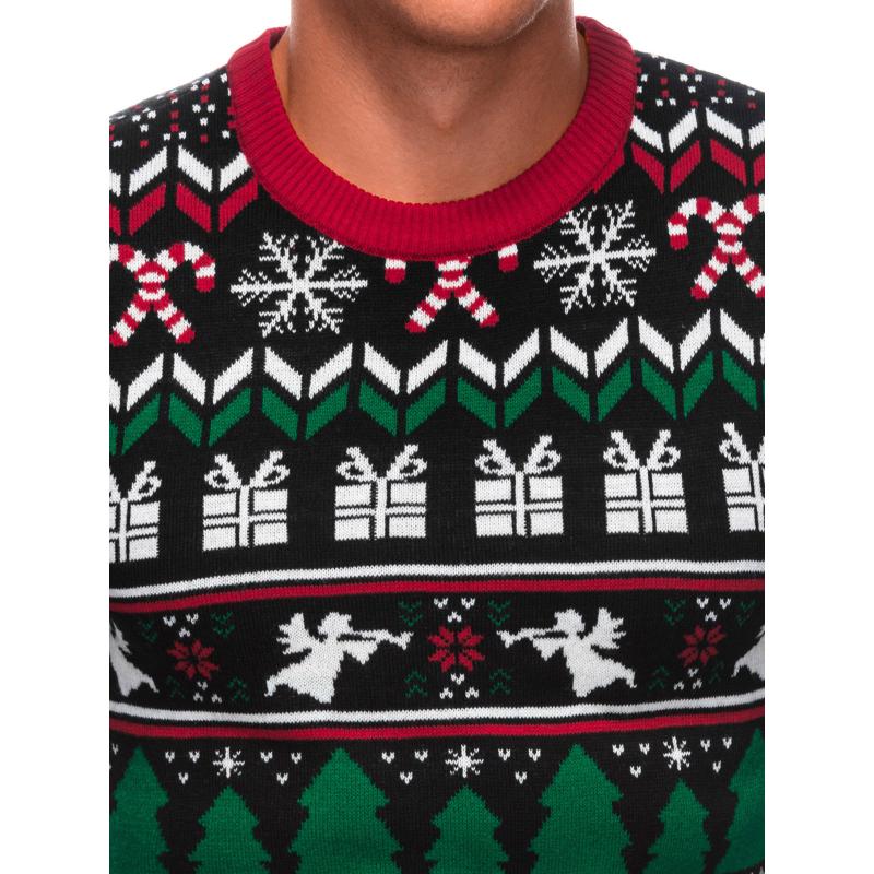 Pánský zimní svetr s norskými vánočními vzory - černý