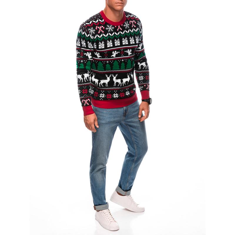 Pánský zimní svetr s norskými vánočními vzory - černý
