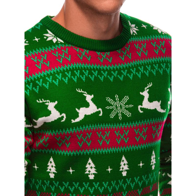 Pánský norský zimní svetr se soby - zelený