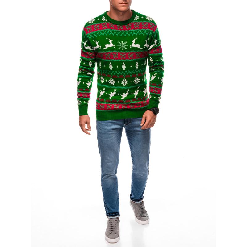 Pánský norský zimní svetr se soby - zelený