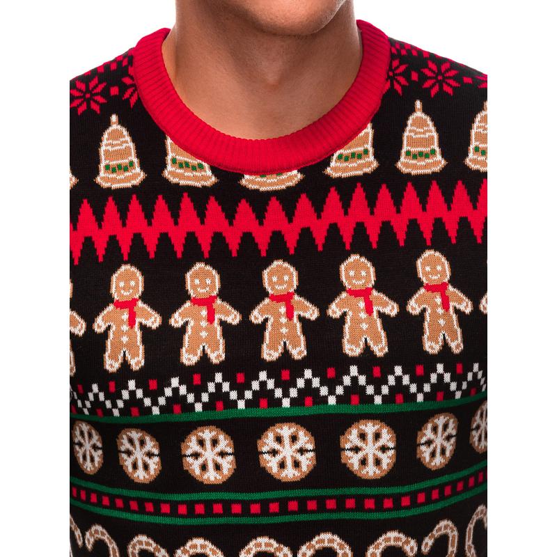 Pánský vánoční svetr s norskými perníčky - černo-hnědý