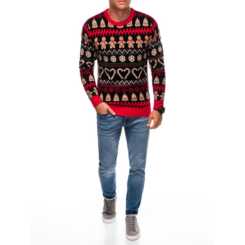 Pánský vánoční svetr s norskými perníčky - černo-hnědý