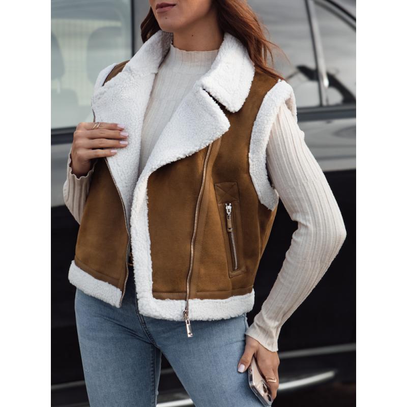 Dámská semišová vesta s ovčí kůží WOOLZIP camellia