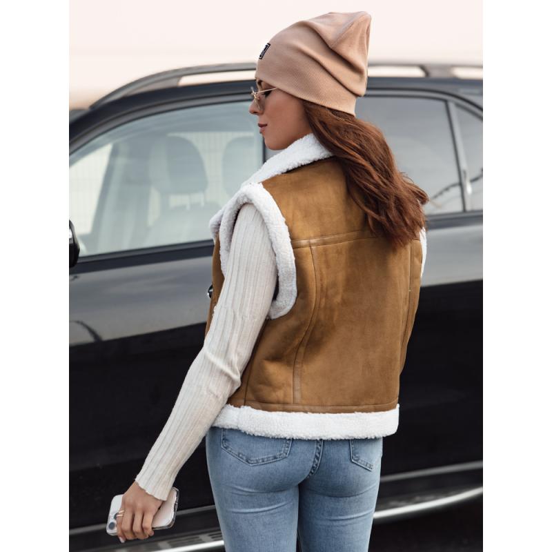 Dámská semišová vesta s ovčí kůží WOOLZIP camellia