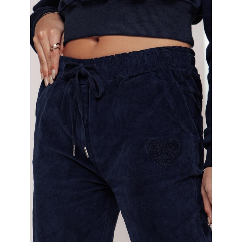 Női alkalmi nadrág egy méret VELVITO kordbársony tengerészkék