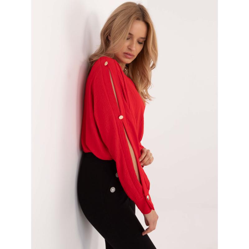 Piros formális blúz díszgombokkal