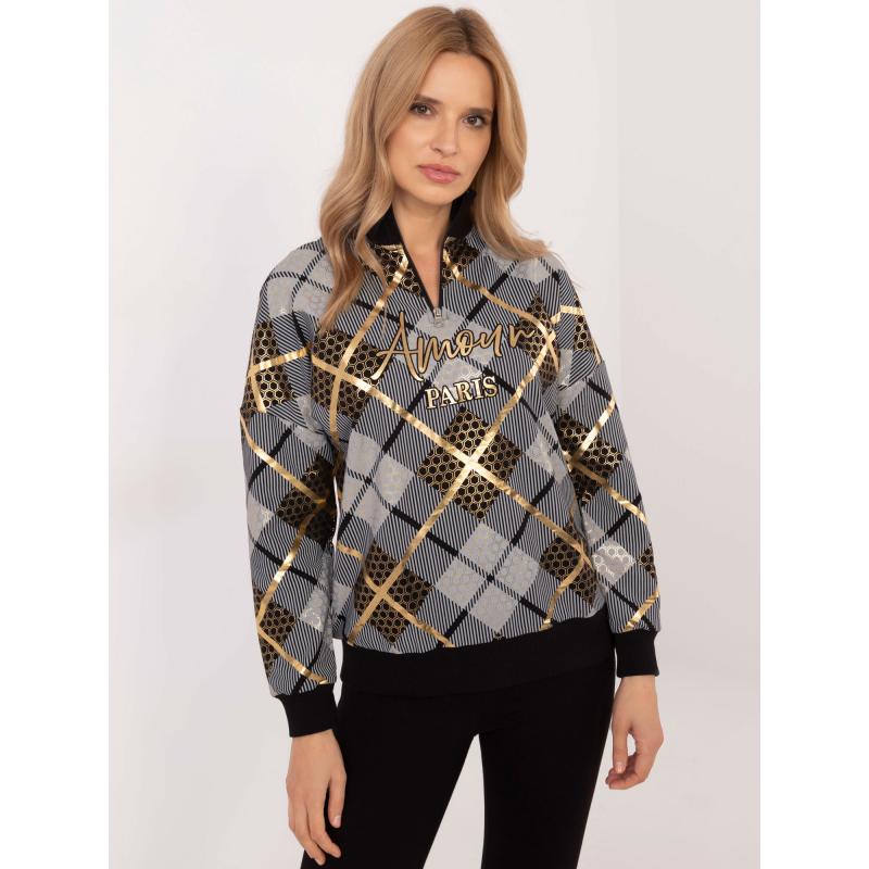 Černá dámská mikina s potiskem a stojáčkem