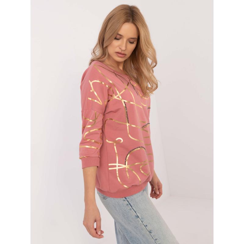 Špinavě růžová halenka s potiskem a aplikací