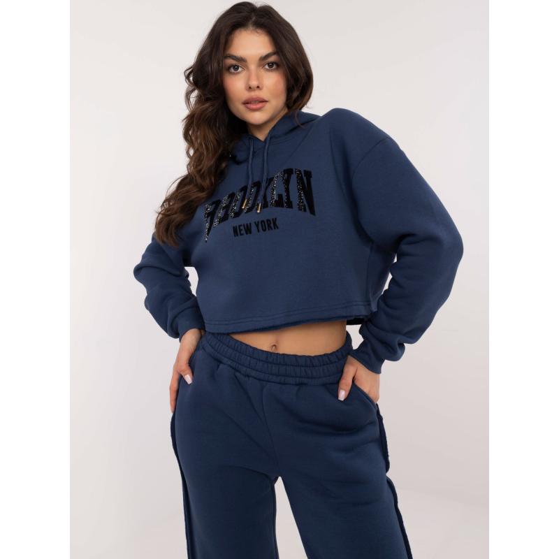 Tmavě modrá tepláková souprava s mikinou s kapucí