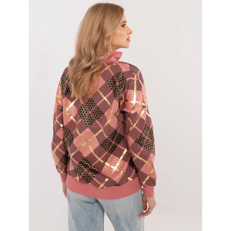 Špinavě růžová mikina s potiskem a žebrovanými manžetami