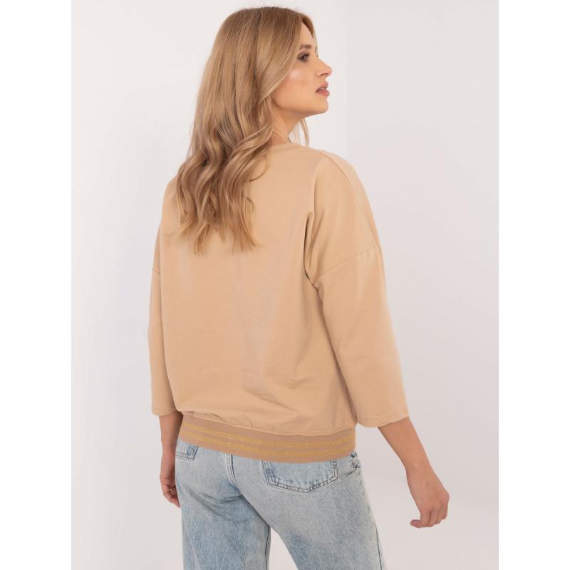 Velbloudí halenka s potiskem a 3/4 rukávy