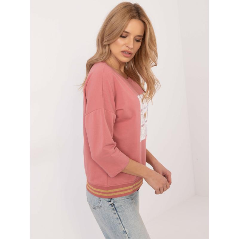 Špinavě růžová halenka s potiskem a aplikací