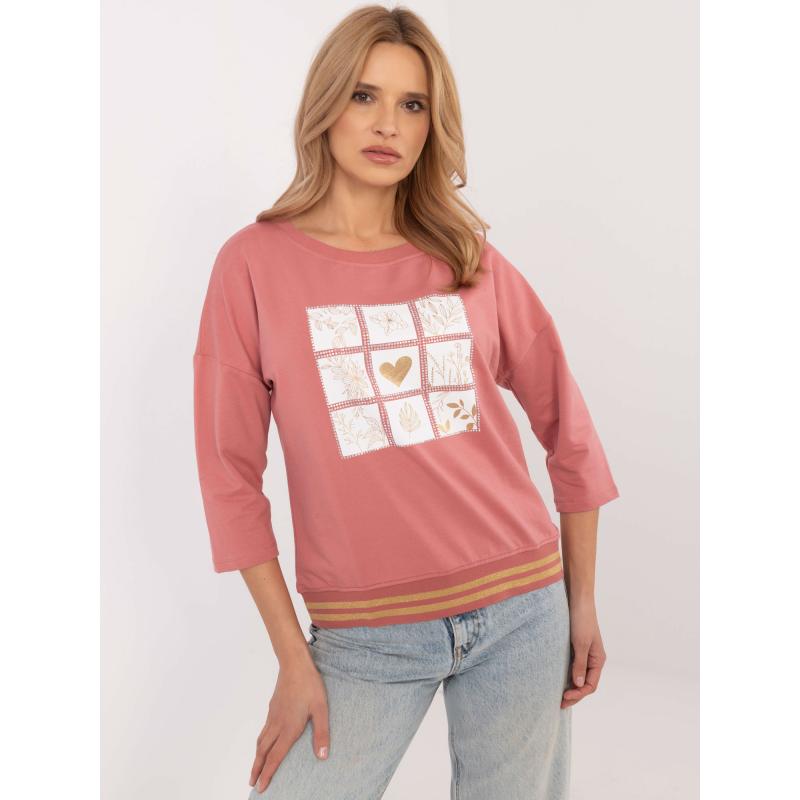 Špinavě růžová halenka s potiskem a aplikací