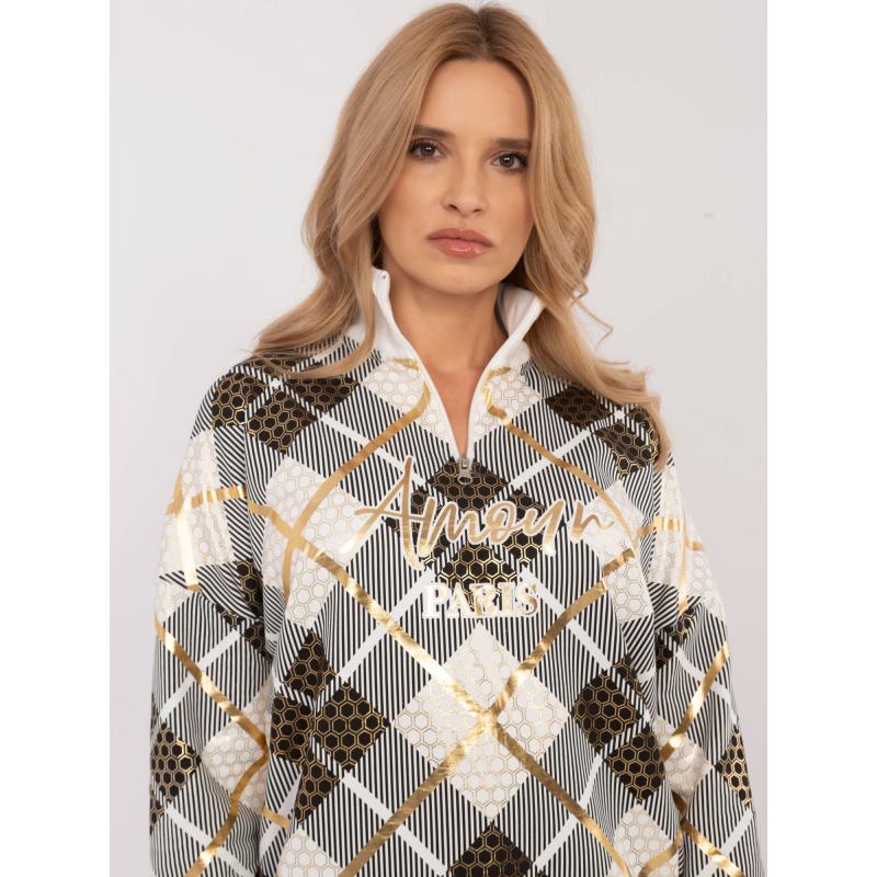 Ecru mikina s potiskem a zipem u výstřihu