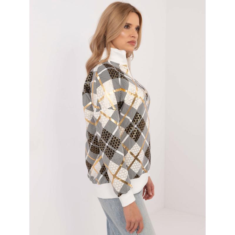 Ecru mikina s potiskem a zipem u výstřihu