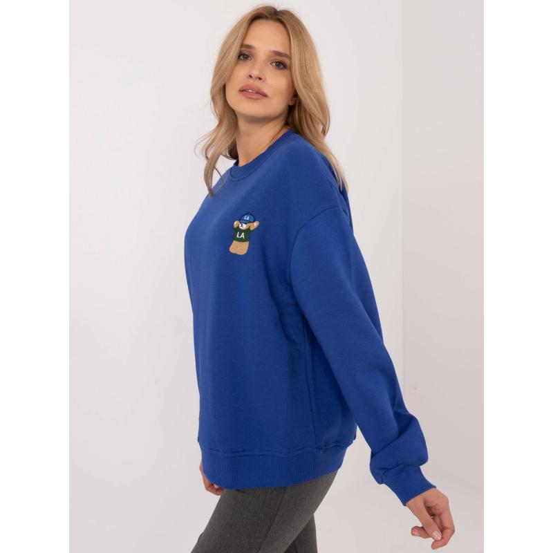 Kobaltově modrá mikina s kapucí a nášivkou