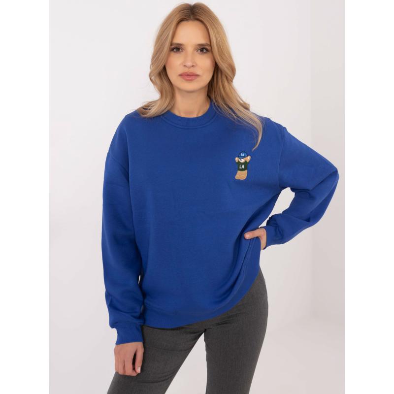 Kobaltově modrá mikina s kapucí a nášivkou