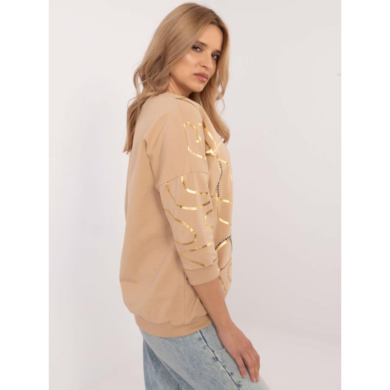 Velbloudí halenka s potiskem a 3/4 rukávy